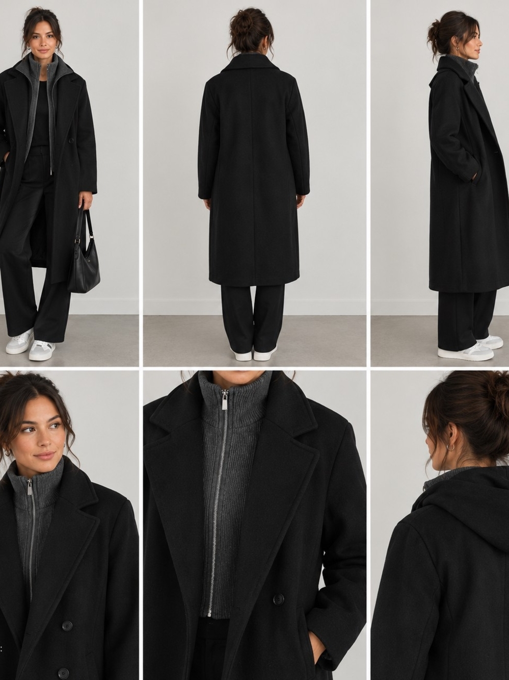Mango Black Long Combined Coat